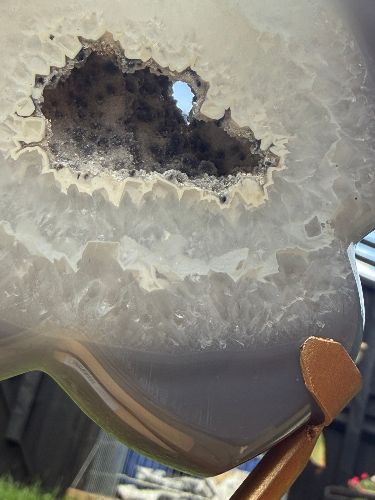 Grey Agate Butterfly with Druzy Centre | Includes Gold Display Stand | 515g