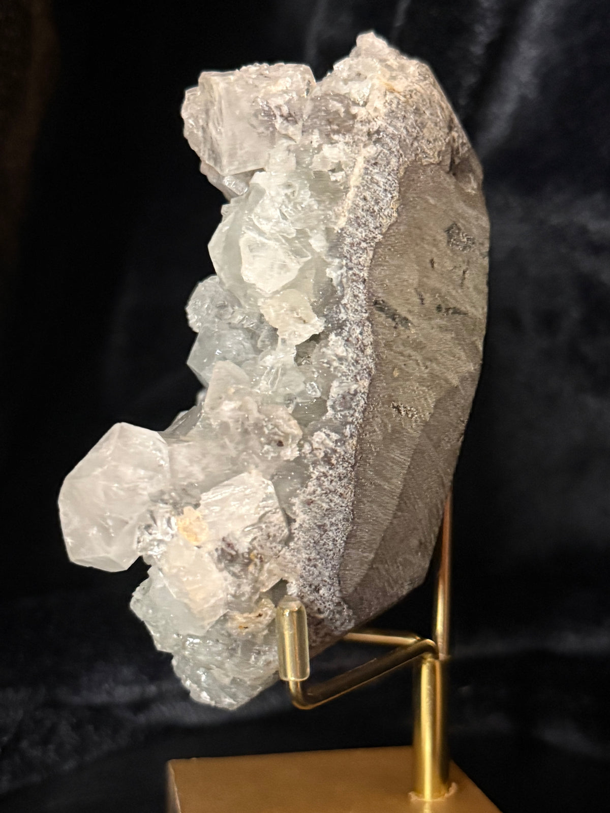 Apophyllite Geode on Gold Stand / 357g